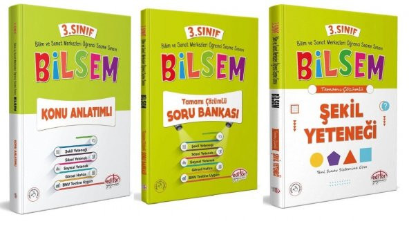 Editör Yayınevi 3. Sınıf Bilsem Konu Soru Şekil Set 3 Kitap 2023