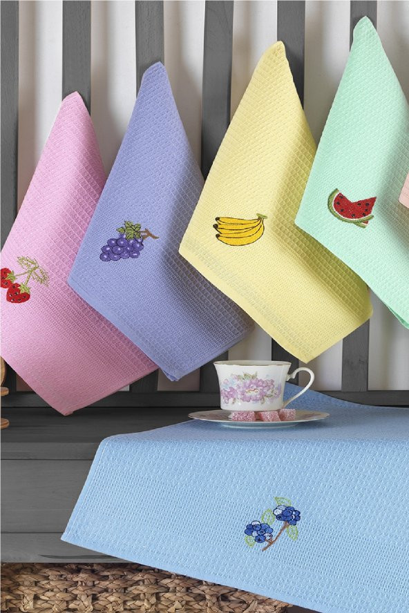 Fruit 6 Adet Nakışlı Mutfak Havlu Seti I Kurulama Bezi - 4