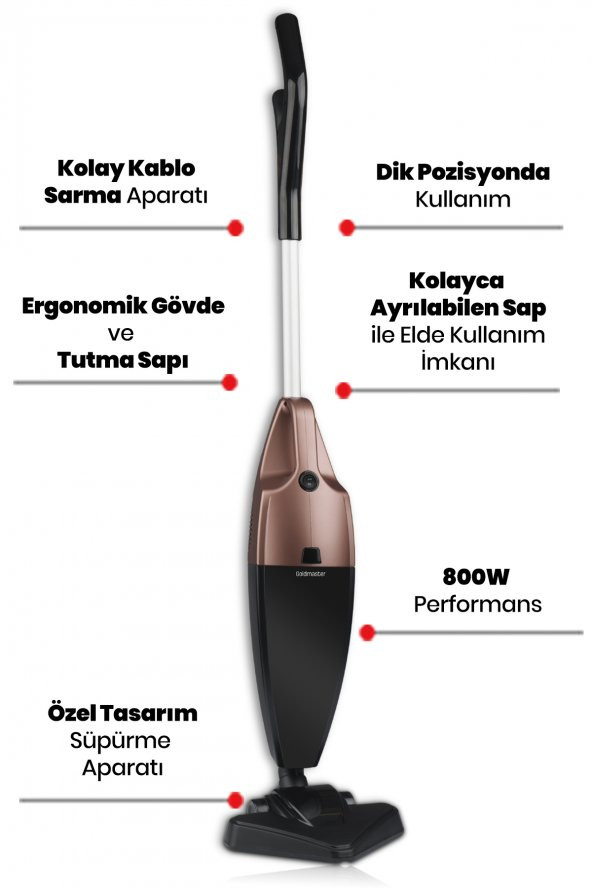 Goldmaster Vakum 2 Litre Geniş Hazneli 800 Watt Yıkanabilir Filtreli 2 In 1 Dikey ve Elde Elektrikli Süpürge - 4