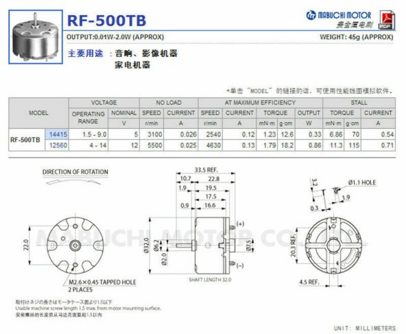Mabuchi RF-500TB-14415 (Çap 32mm) DC 1.5-9V Mini Solar Motor - 8