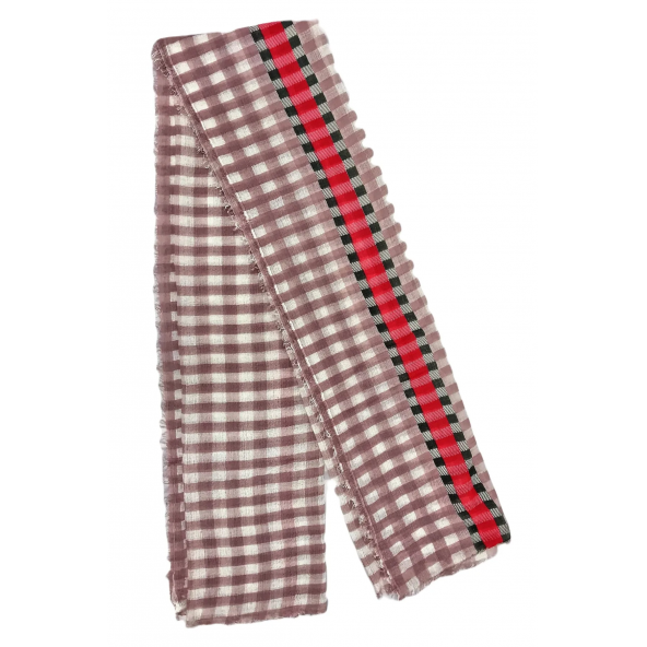 Açık Pembe Beyaz Kareli Şal 90x180 cm - 2