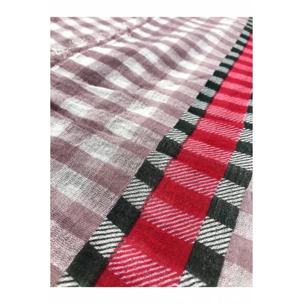 Açık Pembe Beyaz Kareli Şal 90x180 cm - 4