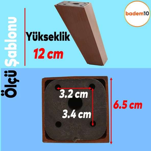 Linden Lüks Mobilya Kanepe Sehpa Tv Ünitesi Koltuk Ayağı 12 Cm Kahverengi Baza Ayakları - 4