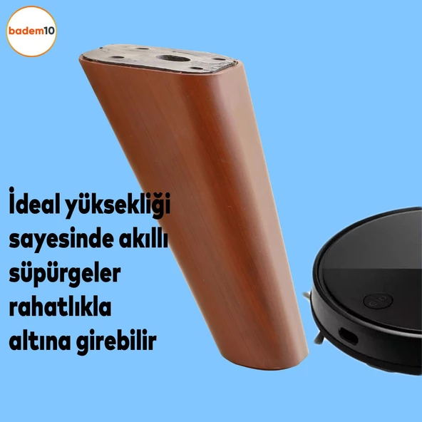 Linden Lüks Mobilya Kanepe Sehpa Tv Ünitesi Koltuk Ayağı 12 Cm Kahverengi Oval Baza Ayakları - 2