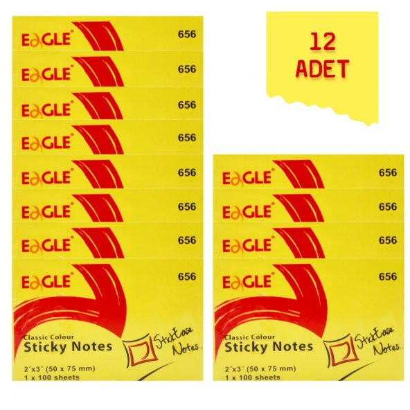 Eagle 50x75 mm Klasik Renk Yapışkanlı Not Kağıdı 100 Yaprak Sarı (656) 12 Adet