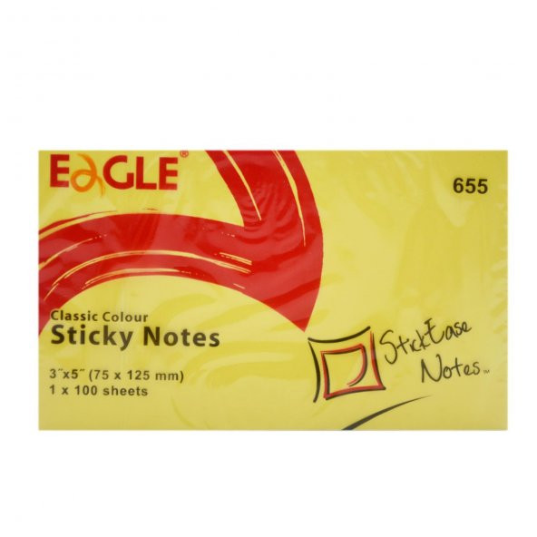 Eagle 75x125 mm Klasik Renk Yapışkanlı Not Kağıdı 100 Yaprak Sarı (655) 12 Adet - 2