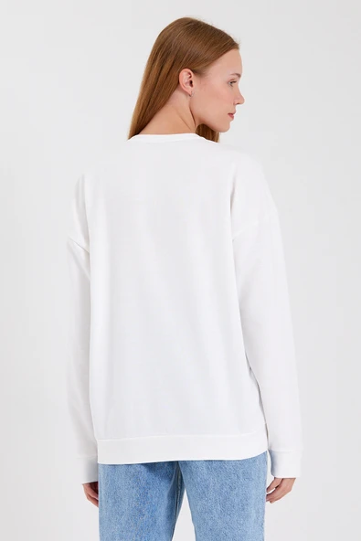 Süperlife Kadın Bisiklet Yaka Regular Fit El Yazılı Brooklyn İnce Sweatshirt SPR23SWK331 - 5