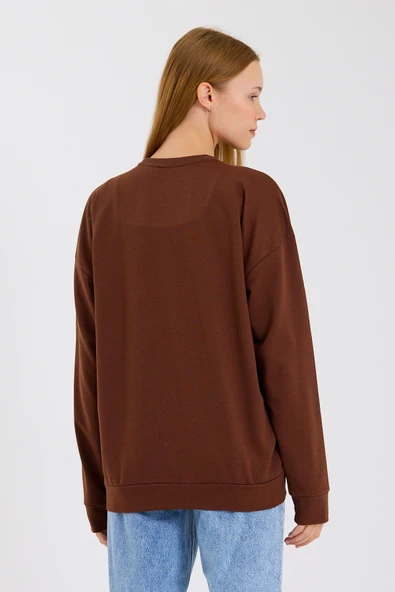 Süperlife Kadın Bisiklet Yaka Oversize Fit El Yazılı Brooklyn İnce Sweatshirt SPR23SWK331 - 11