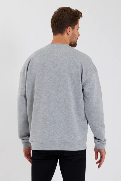Süperlife Erkek Bisiklet Yaka Oversize Fit  El Yazılı Brooklyn İnce Sweatshirt SPR23SW331 - 10