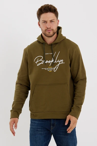 Süperlife Erkek Kapşonlu Regular Fit Brooklyn Baskılı İnce Sweatshirt SPR23SW361 - Resim 2