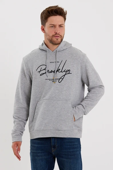 Süperlife Erkek Kapşonlu Regular Fit Brooklyn Baskılı İnce Sweatshirt SPR23SW361 - Resim 11