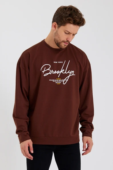 Süperlife Erkek Bisiklet Yaka Regular Fit  El Yazılı Brooklyn İnce Sweatshirt SPR23SW331 - Resim 4