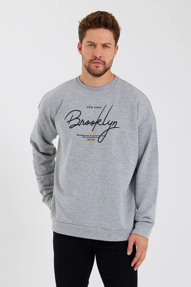Süperlife Erkek Bisiklet Yaka Oversize Fit  El Yazılı Brooklyn İnce Sweatshirt SPR23SW331 - 7