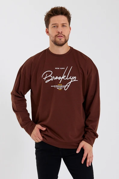 Süperlife Erkek Bisiklet Yaka Oversize Fit  El Yazılı Brooklyn İnce Sweatshirt SPR23SW331 - 2