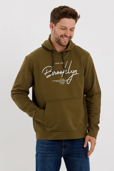 Süperlife Erkek Kapşonlu Regular Fit Brooklyn Baskılı İnce Sweatshirt SPR23SW361 - Resim 4