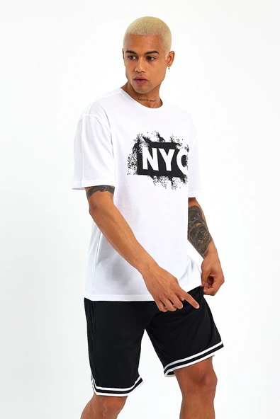 Süperlife Erkek Bisiklet Yaka Regular Fit NYC Baskılı Tişort SPR22TS114 - 8