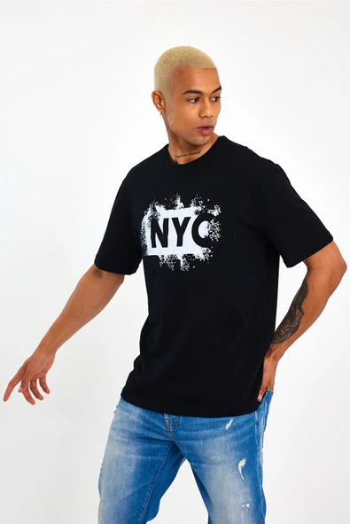 Süperlife Erkek Bisiklet Yaka Regular Fit NYC Baskılı Tişort SPR22TS114 - 4