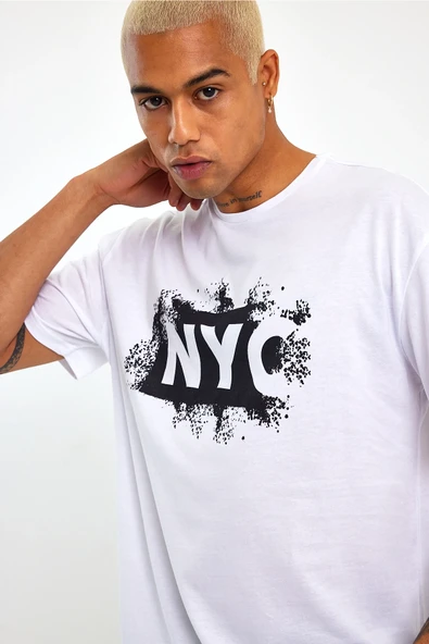 Süperlife Erkek Bisiklet Yaka Regular Fit NYC Baskılı Tişort SPR22TS114 - 9