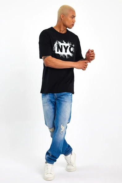 Süperlife Erkek Bisiklet Yaka Regular Fit NYC Baskılı Tişort SPR22TS114 - 3