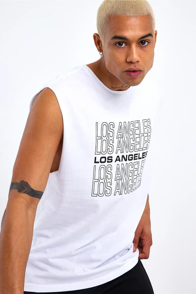 Süperlife Erkek Bisiklet Yaka Regular Fit Los Angeles Baskılı Tişort SPR22TS123 - 10