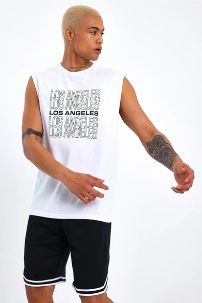 Süperlife Erkek Bisiklet Yaka Regular Fit Los Angeles Baskılı Tişort SPR22TS123 - 11