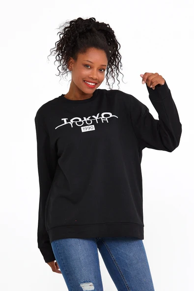 Süperlife Kadın Bisiklet Yaka Oversize Fit Tokya Baskılı İnce Sweatshirt SPR22SWK134 - 10