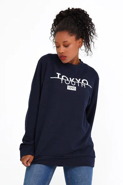 Süperlife Kadın Bisiklet Yaka Regular Fit Tokya Baskılı İnce Sweatshirt SPR22SWK134 - Resim 6