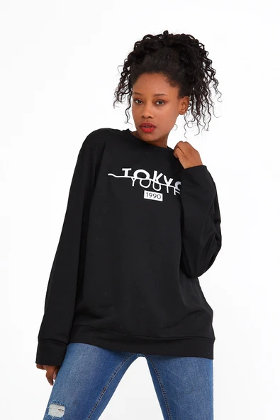 Süperlife Kadın Bisiklet Yaka Regular Fit Tokya Baskılı İnce Sweatshirt SPR22SWK134 - Resim 11