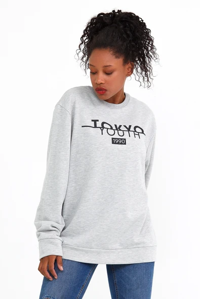 Süperlife Kadın Bisiklet Yaka Regular Fit Tokya Baskılı İnce Sweatshirt SPR22SWK134 - Resim 2