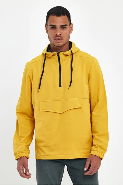 Erkek Kapşonlu Regular Fit Yarım Ferm.Kargo Cepli İnce Sweatshirt SPR22SW171 - 4