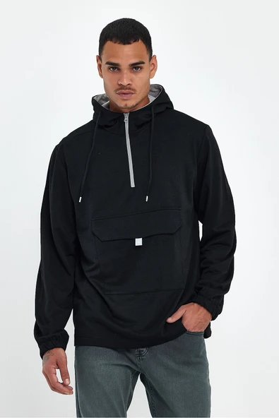 Erkek Kapşonlu Regular Fit Yarım Ferm.Kargo Cepli İnce Sweatshirt SPR22SW171 - 8