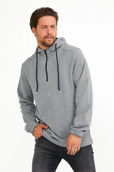 Süperlife Erkek Kapşonlu Regular Fit Yarım Fermuarlı İnce Sweatshirt SPR22SW170 - 3