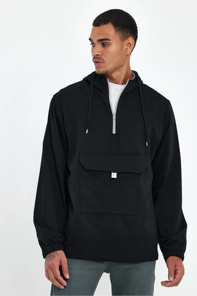 Erkek Kapşonlu Regular Fit Yarım Ferm.Kargo Cepli İnce Sweatshirt SPR22SW171 - 10