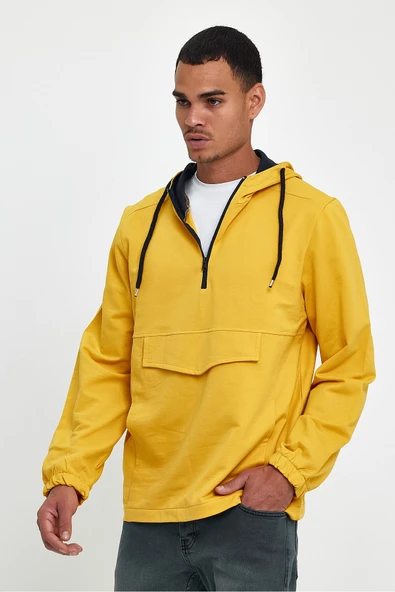 Erkek Kapşonlu Regular Fit Yarım Ferm.Kargo Cepli İnce Sweatshirt SPR22SW171 - 5