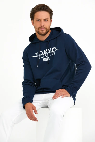 Süperlife Erkek Kapşonlu Regular Fit Tokyo Baskılı İnce Sweatshirt SPR22SW164 - Resim 4