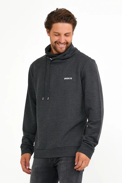 Süperlife Erkek Şal Yaka Regular Fit Brooklyn Baskılı İnce Sweatshirt SPR22SW143 - 9