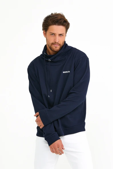Süperlife Erkek Şal Yaka Regular Fit Brooklyn Baskılı İnce Sweatshirt SPR22SW143 - 2