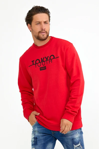 Süperlife Erkek Bisiklet Yaka Regular Fit Tokyo Basklı İnce Sweatshirt spr22sw134 - 10