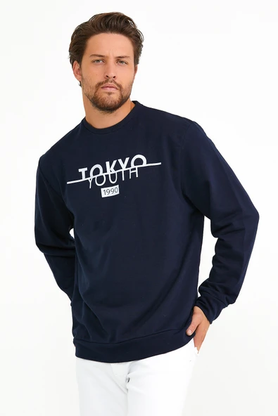 Süperlife Erkek Bisiklet Yaka Regular Fit Tokyo Basklı İnce Sweatshirt spr22sw134 - 5