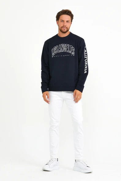 Süperlife Erkek Bisiklet Yaka Regular Fit Ön Ve Kol Baskılı İnce Sweatshirt SPR22SW133 - 4