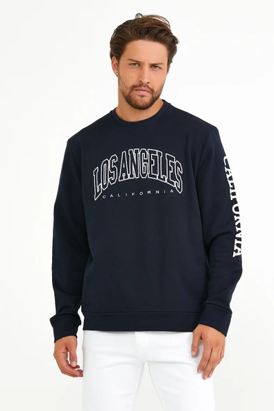 Süperlife Erkek Bisiklet Yaka Regular Fit Ön Ve Kol Baskılı İnce Sweatshirt SPR22SW133