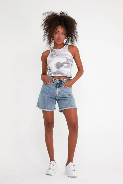 Süperlife Kadın Crop Örme Arkası Yüksek Yaka Slim Fit Atlet-Tişort SPR21Y11 - 2