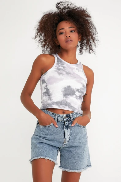 Süperlife Kadın Crop Örme Arkası Yüksek Yaka Slim Fit Atlet-Tişort SPR21Y11 - 3