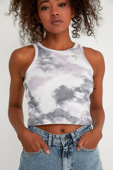 Süperlife Kadın Crop Örme Arkası Yüksek Yaka Slim Fit Atlet-Tişort SPR21Y11 - 5