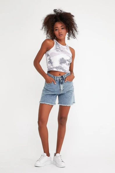 Süperlife Kadın Crop Örme Arkası Yüksek Yaka Slim Fit  Atlet-Tişort SPR21Y11