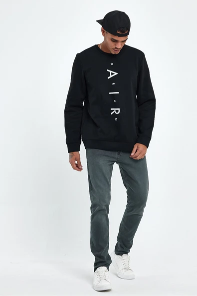 Süperlife Erkek Bisiklet Yaka Regular Fit Air Baskılı İnce Sweatshirt SPR22SW131 - 2