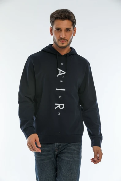 Süperlife Erkek Kapşonlu Regular Fit Air Baskılı İnce Sweatshirt SPR22SW162