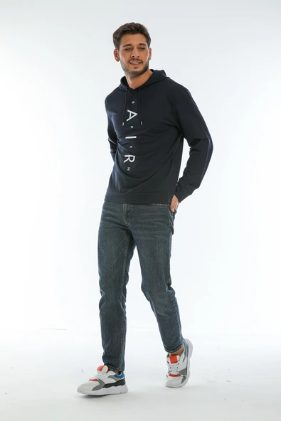 Süperlife Erkek Kapşonlu Regular Fit Air Baskılı İnce Sweatshirt SPR22SW162 - 4