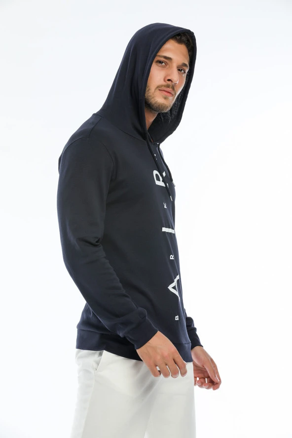 Erkek Kapşonlu Regular Air Baskılı İnce Sweatshirt SPR22SW104
