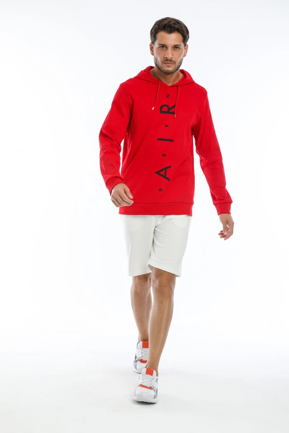 Erkek Kapşonlu Regular Air Baskılı İnce Sweatshirt SPR22SW104 - 7